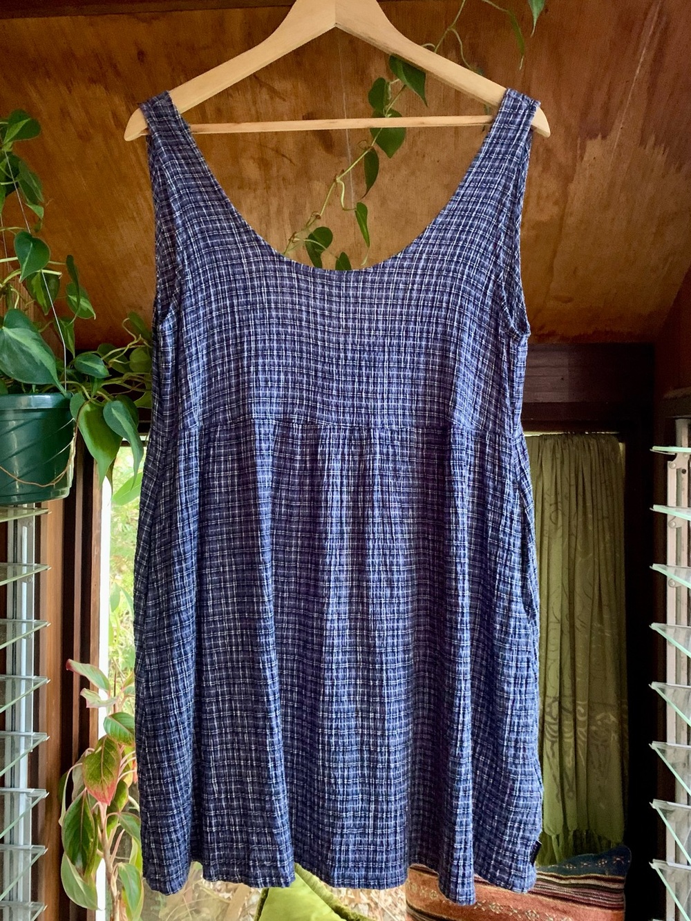 Afends Seersucker Jesse Dress - Navy Plaid